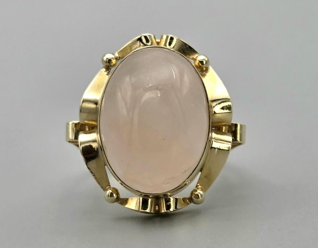 Gouden antieke ring met edelsteen rozenkwarts. 2025/802., Ophalen of Verzenden, Goud, Ring, Met edelsteen