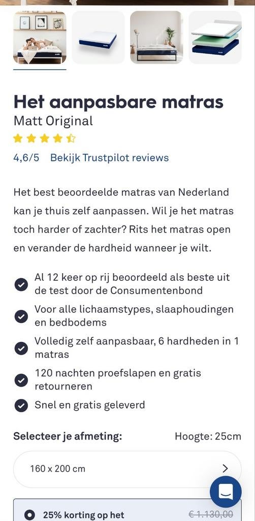 Matt sleep matras 160×200 plus bed en elec bodems, Eén persoon, Cadeaubon