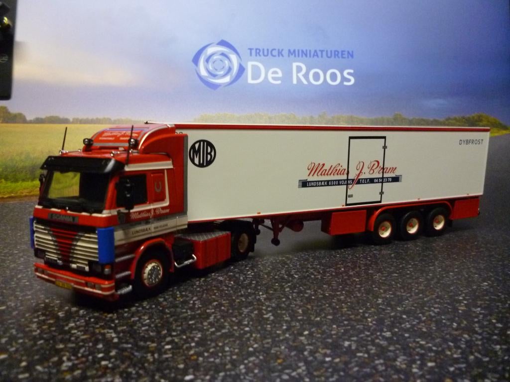 Tekno Scania 143 Mathias J. Bram met certificaat, Hobby en Vrije tijd, Ophalen of Verzenden, Nieuw, Bus of Vrachtwagen, Tekno