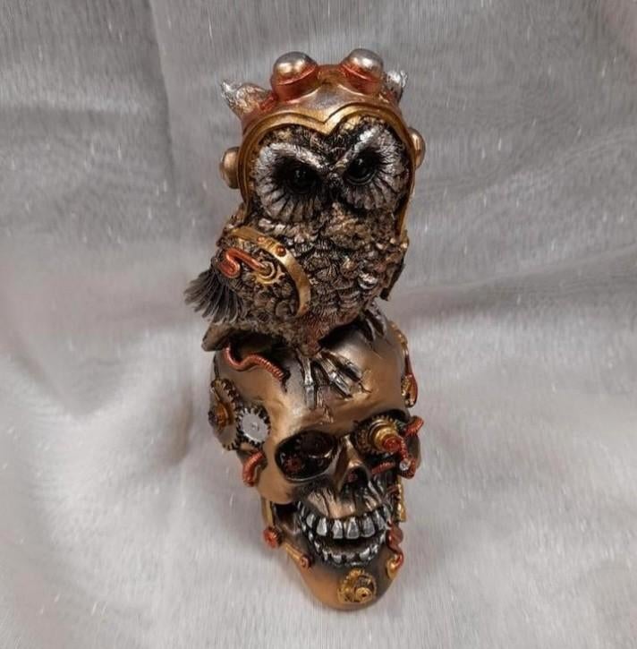 Steampunk skull with uil, Ophalen of Verzenden, Goud, Overige materialen