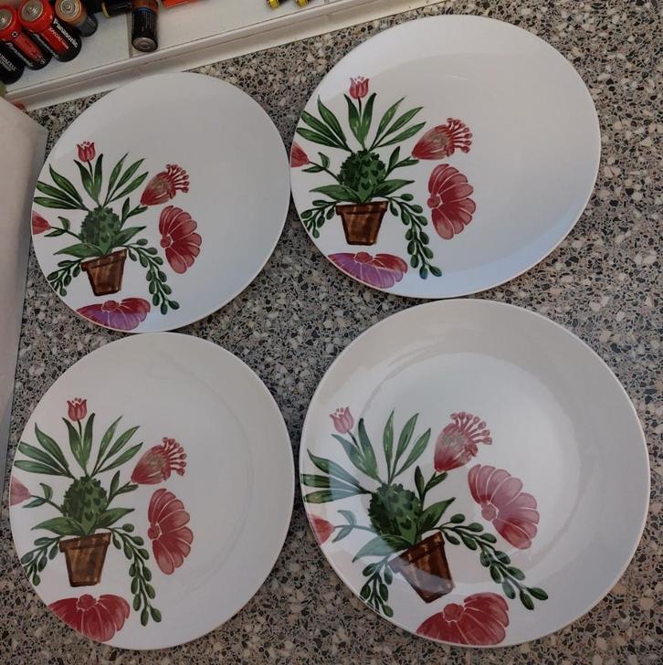 4 borden Mica Cactus 26 cm  , Huis en Inrichting, Keuken | Servies, Zo goed als nieuw, Bord(en), Overige stijlen, Porselein, Ophalen of Verzenden