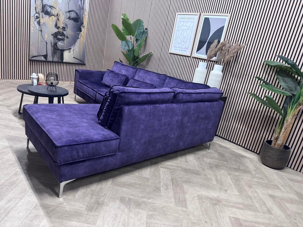 ZGAN Hippe Velvet Velours Hoekbank - Paars - 263 x 220, 250 tot 300 cm, -, -, Hoekbank