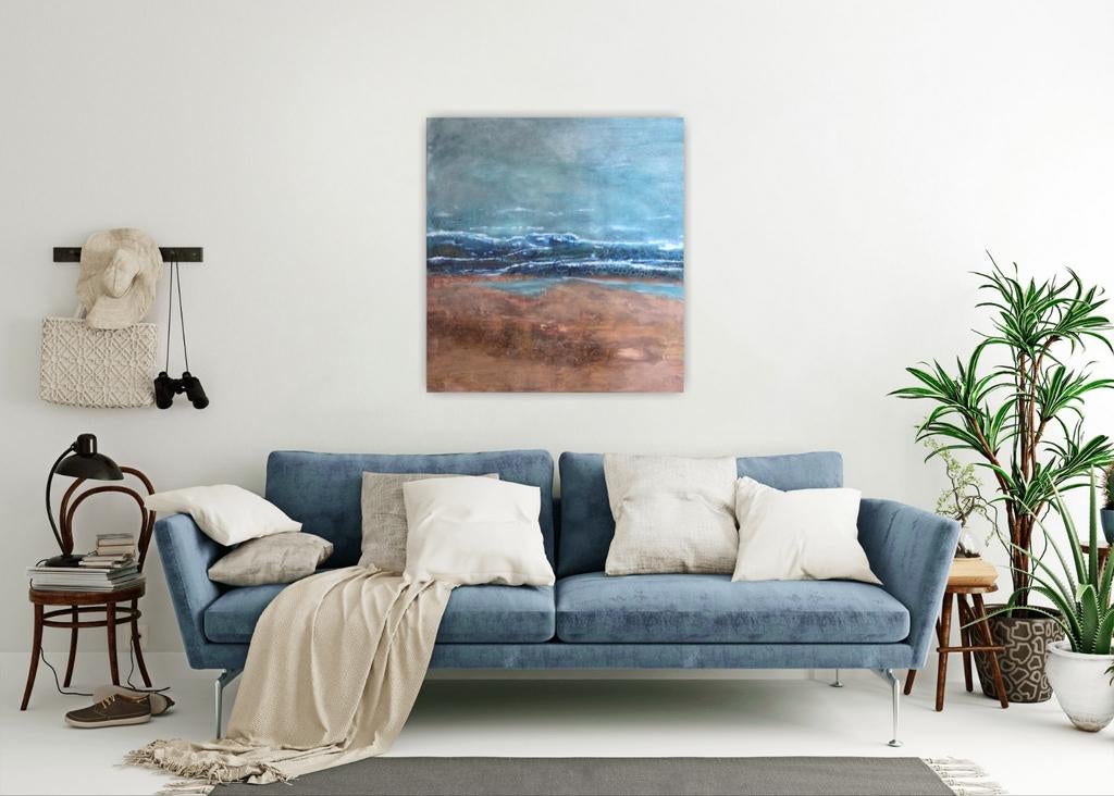 Abstract schilderij, strand en zee, Ophalen of Verzenden