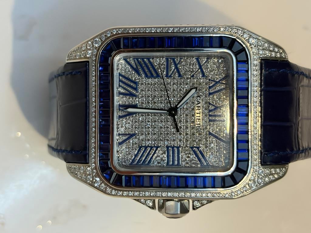 Cartier Santos 100 XL ref:2656 | ICED bleu, Ophalen, Zo goed als nieuw, Overige merken