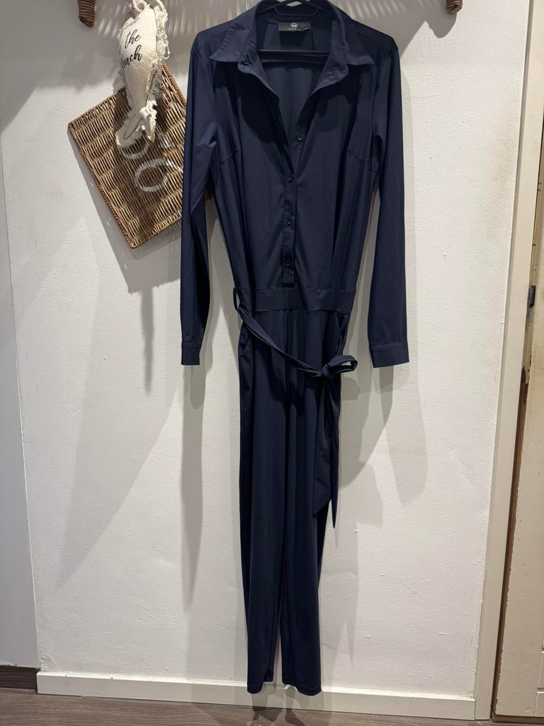 Marine blauw travelstof jumpsuit maat M MOOIJ, Ophalen of Verzenden, Zo goed als nieuw, Blauw
