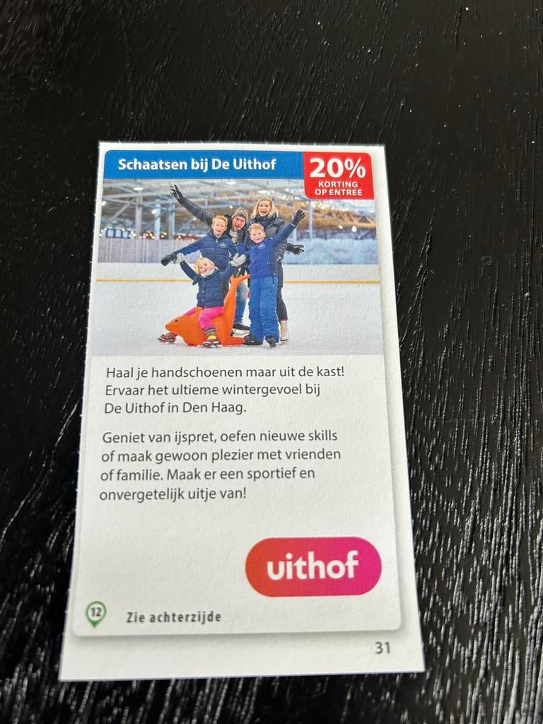 Voordeelcoupon schaatsen bij De Uithof, Tickets en Kaartjes, Eén persoon, Kortingsbon