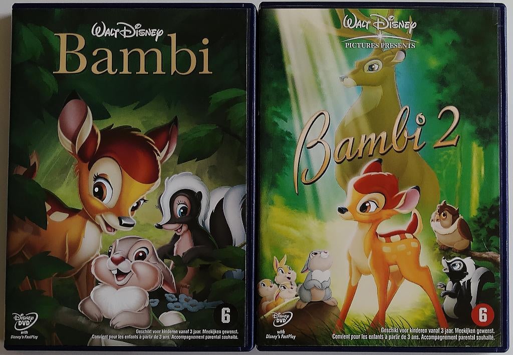 Dvd *** BAMBI *** 2 stuks Walt Disney, Overige genres, Ophalen of Verzenden, Zo goed als nieuw, Vanaf 6 jaar
