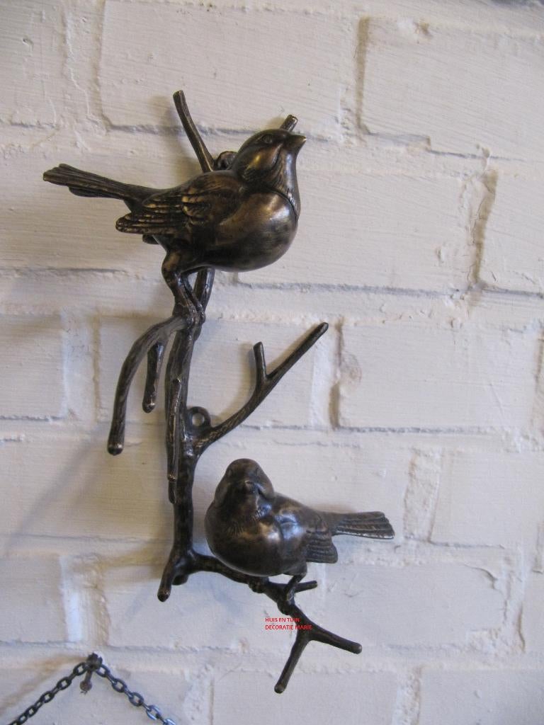 bronzen muurdecoratie / TAK met 2 VOGELS /mussen/verticaal, Huis en tuin decoratie Marie, Nieuw, Info@huisentuindecoratiemarie.nl