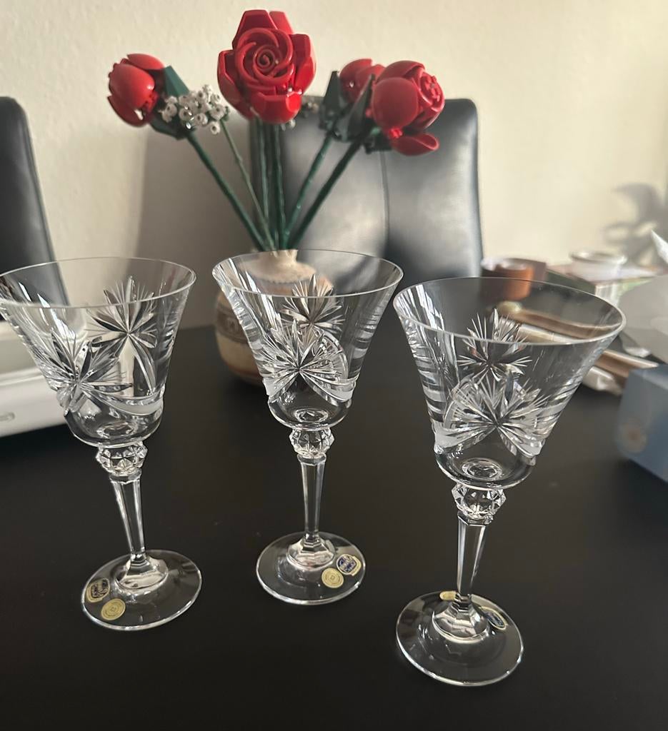 Boheems  kristallen glazen 3 stuks nieuw!, Ophalen of Verzenden