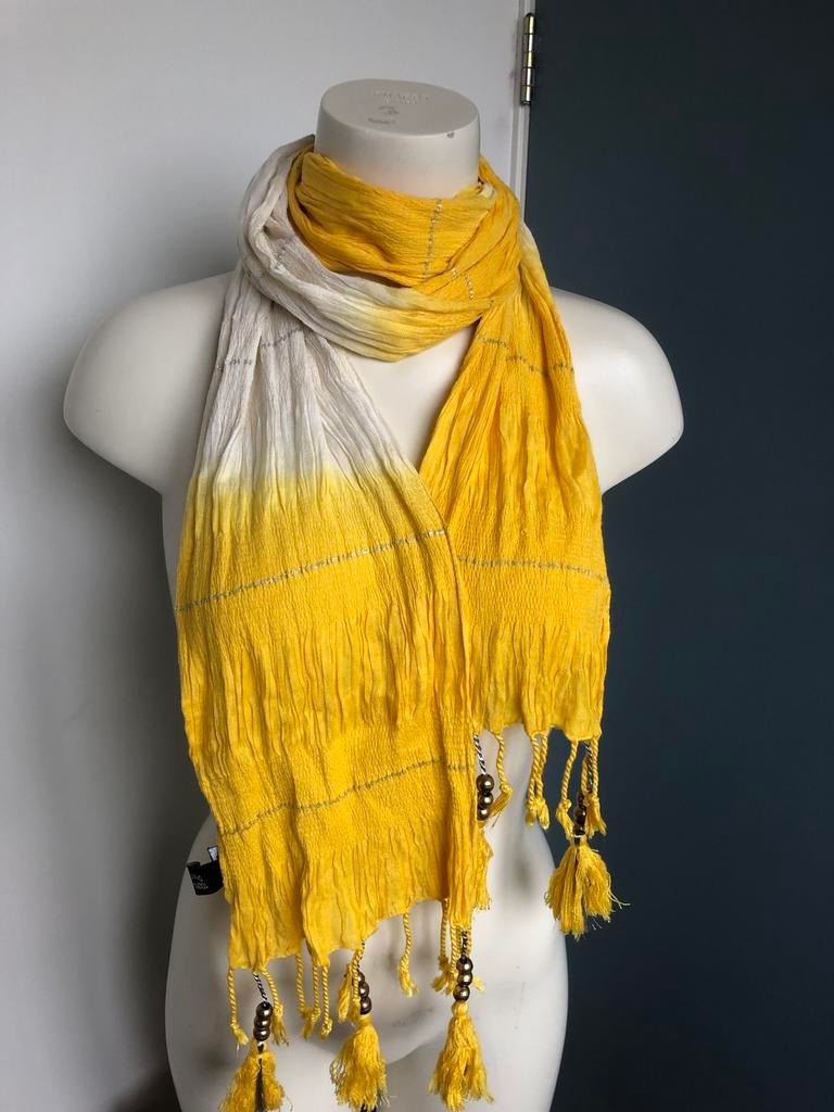 Caroline biss geel wit zomerse lange sjaal viscose, Maat 46/48 (XL) of groter, Ophalen of Verzenden, Zo goed als nieuw, X