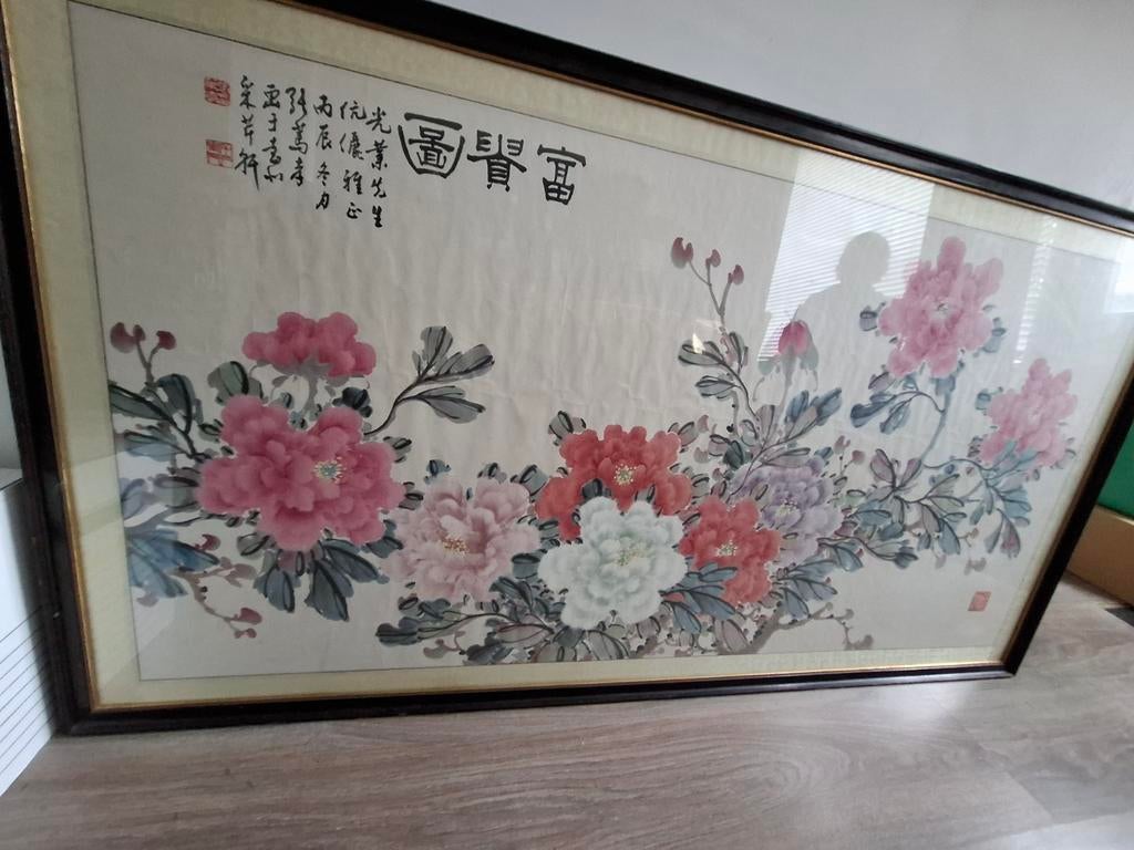 Antiek Chinees Handgeschilderd Rijkdom Schilderij, Ophalen of Verzenden