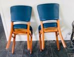 Set van 2 vintage retro stoelen - blauw met houten frame, Ophalen, Gebruikt, Twee, Blauw