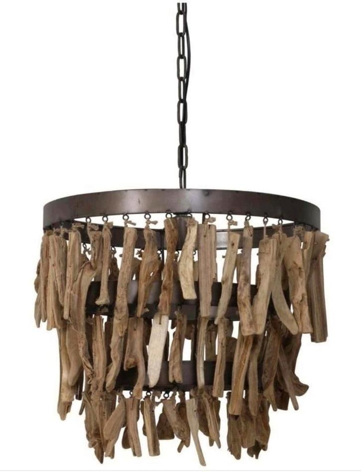 Driftwood hanglamp, Huis en Inrichting, Lampen | Kroonluchters, Metaal, Ophalen