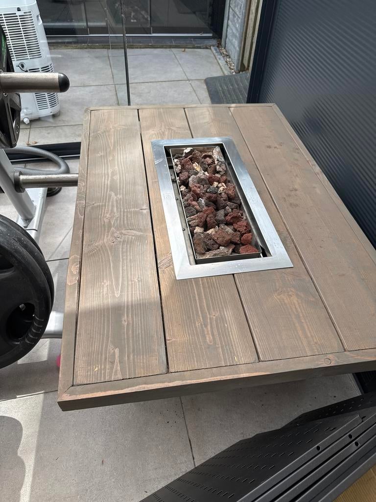 Houten vuurtafel met lavastenen, Tuin en Terras, Ophalen, Gebruikt