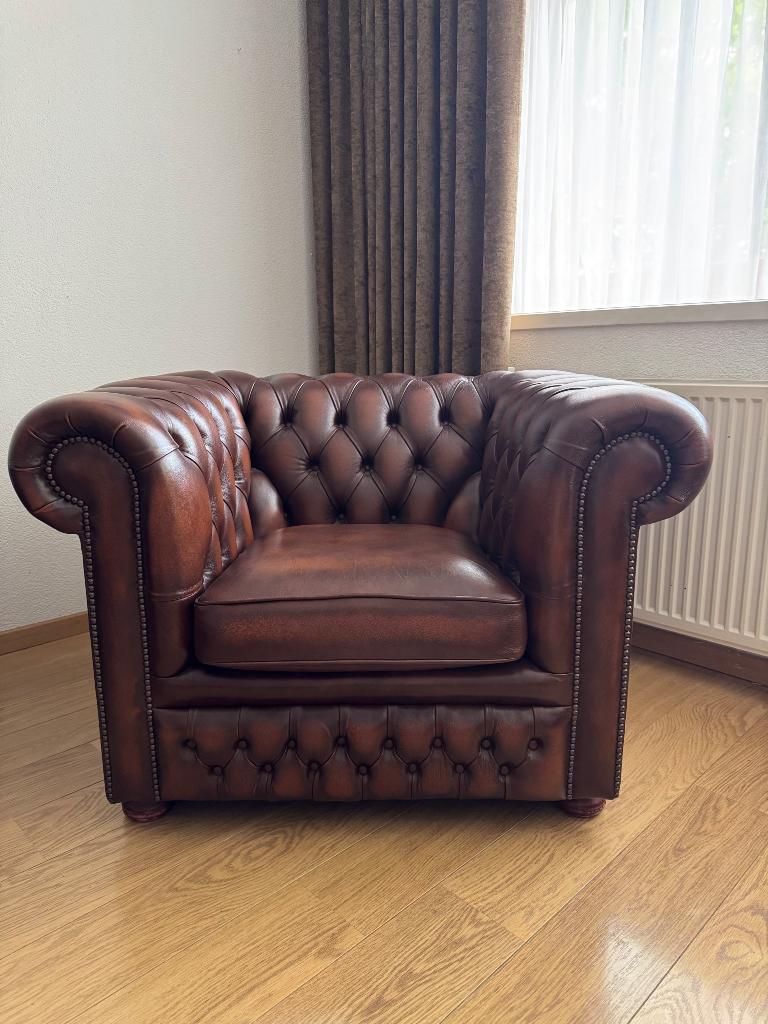Chesterfield stoel, Huis en Inrichting, Fauteuils, Ophalen, Gebruikt, 100 tot 125 cm, Leer