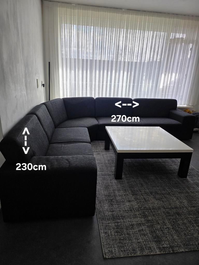 Ruime donkergrijze hoekbank, Ophalen, 250 tot 300 cm, Gebruikt, Hoekbank