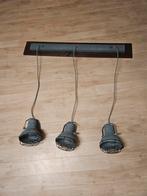 Industriële hanglamp met 3 spots - Grijs metaal, Huis en Inrichting, Ophalen, 50 tot 75 cm, Zo goed als nieuw, Industrieel, Vintage