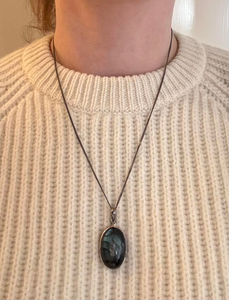 Eenvoud zilveren ketting met blauwe steen, Ophalen, Gebruikt, Blauw, Met edelsteen
