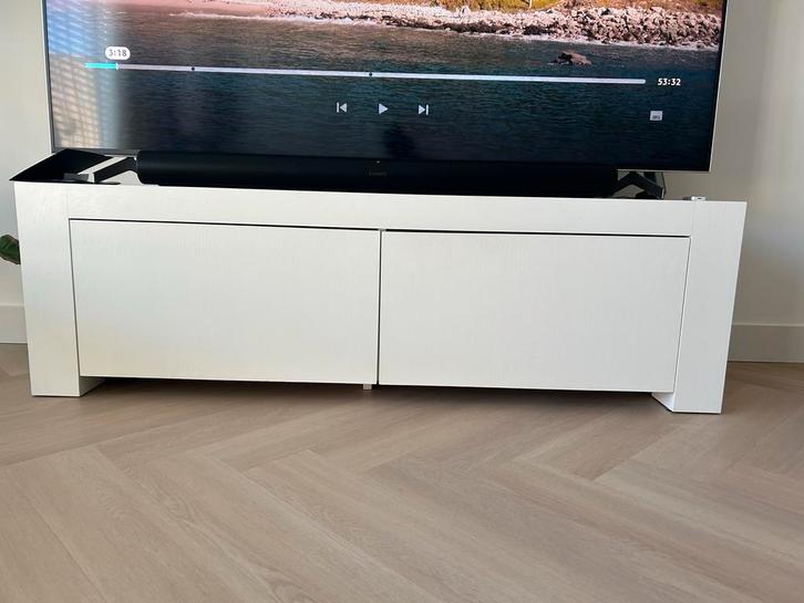 Witte eiken tv-kast - 160 cm breed, Huis en Inrichting, Kasten | Televisiemeubels, Gebruikt, Minder dan 100 cm, 150 tot 200 cm