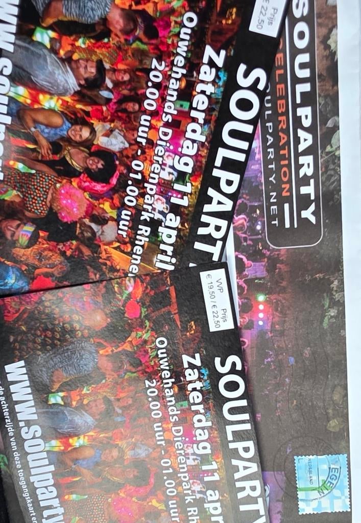 Soulparty 2 entree kaarten 11 april Ouwehand Rhenen, Twee personen