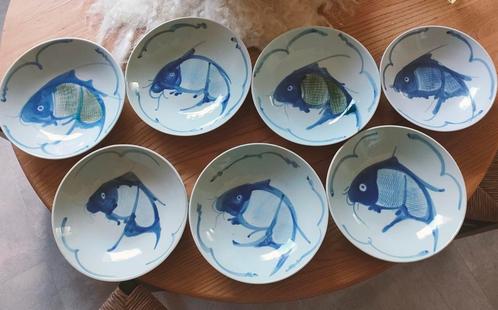 7 Chinese antieke borden / schalen  Koikarper. Handgemaakt, Antiek en Kunst, Antiek | Porselein, Ophalen of Verzenden