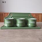 EMAILLE RESEDA GROEN ZAND ZEEP EN SODA MET REKJE VAN BK, Antiek en Kunst, Antiek | Emaille, Ophalen of Verzenden