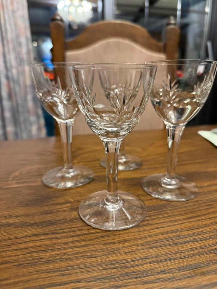 Vintage Geslepen Borrelglaasjes - Set van 4, Antiek en Kunst, Antiek | Glas en Kristal, Ophalen of Verzenden
