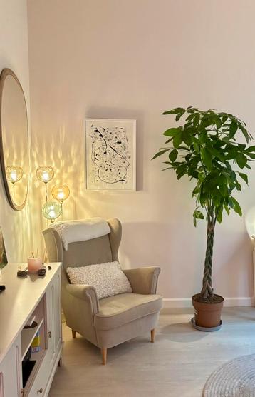 Strandmon fauteuil + voetenbankje – Beige – Zeer goede staat beschikbaar voor biedingen