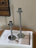 Set Chromen Postmoderne Kandelaars Spiraal Modernist decor, Gebruikt, Overige kleuren, 25 tot 50 cm, Ophalen of Verzenden