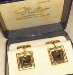 manchetknopen vintage goud met grijs diamantje juwelier, Verzenden, Nieuw, Overige materialen