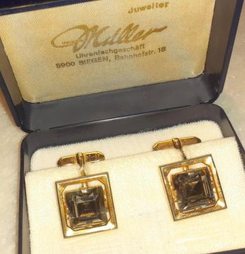 manchetknopen vintage goud met grijs diamantje juwelier beschikbaar voor biedingen