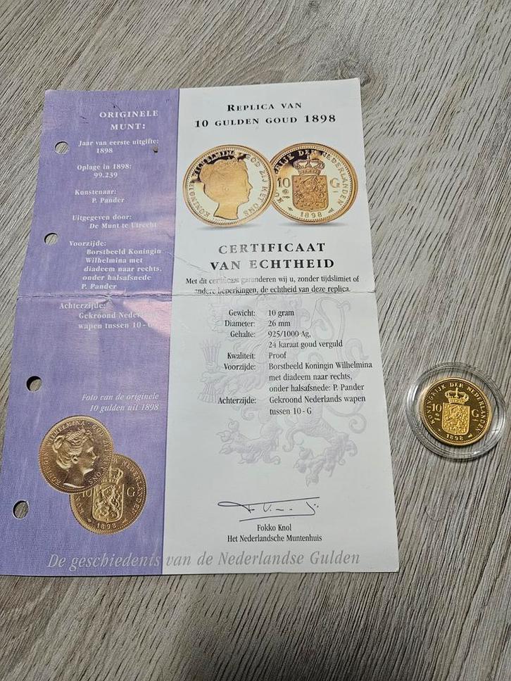 Replica 10 Gulden Goud 1898, Postzegels en Munten, Munten | Nederland, Losse munt, 10 gulden, Koningin Wilhelmina, Goud, Ophalen of Verzenden