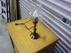 Tafellamp bronskleurig met rood koper en glazen kapje, Huis en Inrichting, Lampen | Tafellampen, Ophalen of Verzenden