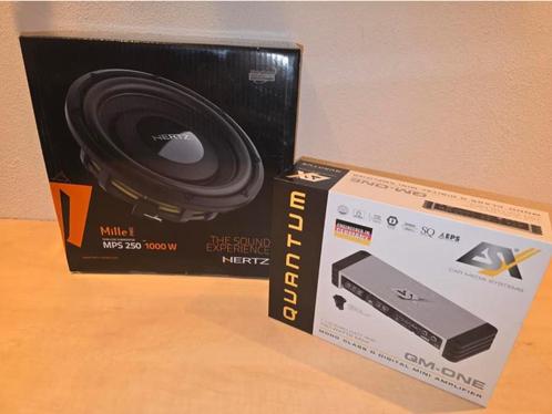 Quantum QM-one 720W versterker + Hertz 10" MPS250 Sub 1000W, Auto diversen, Autoradio's, Ophalen of Verzenden