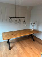 Eettafel met zwarte metalen poten L240 B95 H73,5, Huis en Inrichting, Tafels | Eettafels, Ophalen, Gebruikt, 200 cm of meer, 50 tot 100 cm