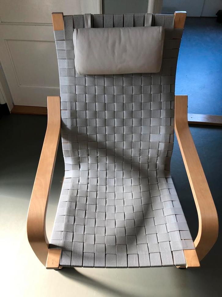 Ikea Poang/Poem, Naburu Nakamura beige, Huis en Inrichting, Fauteuils, Zo goed als nieuw, Ophalen