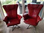 Draai Fauteuils Rood Leer Draaistoelen Designstoelen, Huis en Inrichting, Fauteuils, Ophalen, Zo goed als nieuw, 50 tot 75 cm