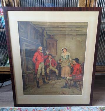 Mooi oud jachttafereel, reproductie, ingelijst met glasplaat beschikbaar voor biedingen