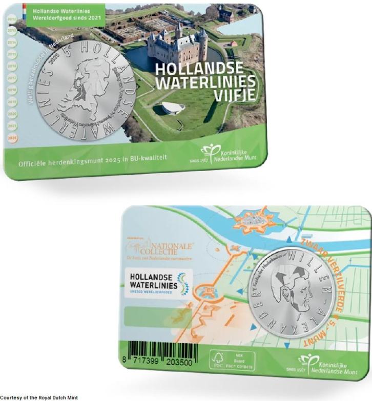 Nederland 5 euro 2025 "Hollandse Waterlinies" BU in coincard, Postzegels en Munten, Munten | Europa | Euromunten, Setje, 2 euro