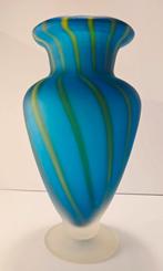 Vintage turquoise vaas met groene swirls, Ophalen of Verzenden