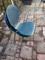3 houten kuipstoeltjes met rvs poten, Ophalen, Gebruikt