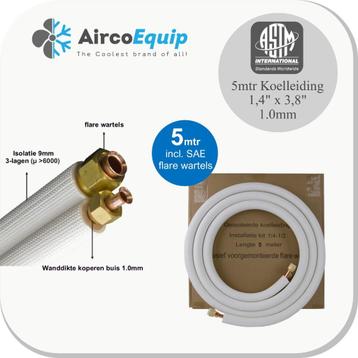 5 mtr geïsoleerde koelleiding 1/4" x 3/8", 1mm dik, Airco