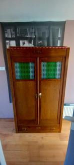 houte kast met glas ik lood ramen, Antiek en Kunst, Ophalen