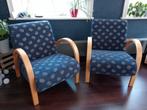 Twee mooie fauteuils - blauw met schelpenprint, Huis en Inrichting, Fauteuils, 75 tot 100 cm, Minder dan 75 cm, Zo goed als nieuw