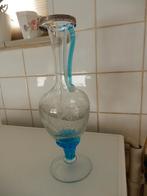 Karaf, geslepen, afbeelding vogels, kleur wit met blauw, Ophalen of Verzenden