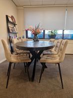 Eettafel Mangohout Ovaal zwart inclusief 6 stoelen, Ophalen, Zo goed als nieuw