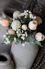 Bos tulpen champagne met groen blad, Www.jufbrocante.nl, Www.jufbrocante.nl, Nieuw, Ophalen of Verzenden