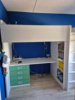 Stuva Hoogslaper, wit groen/met bureau met 4 lades,, Ophalen, Gebruikt, Eenpersoons, 200 cm