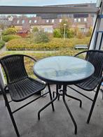 Tuinset glazen Tafel en 2 Stoelen voor Balkon Tuin tuinsetje, Tuin en Terras, Tuinsets en Loungesets, Ophalen, Gebruikt, Kunststof