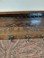 Antieke houten kapstok met 6 metalen haken, Ophalen of Verzenden